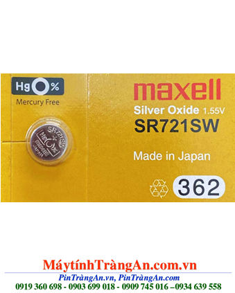 Maxell SR721SW; Pin đồng hồ 1.55v Maxell SR721SW silver oxide chính hãng Maxell Nhật